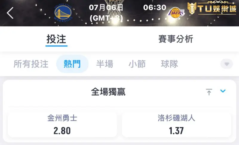 運彩獨贏（不讓分）